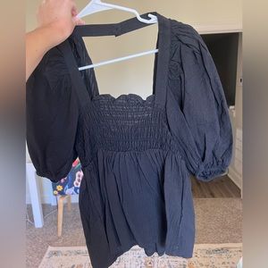 Black smocked puff sleeve top ASOS
